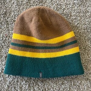O'Neill Double Sided Brown and Green Striped Beanie - OS - Like New